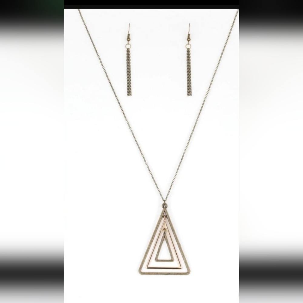 Paparazzi Gold and Silver Layered Necklace Set TRI Harder Brass Triangle Fashion
